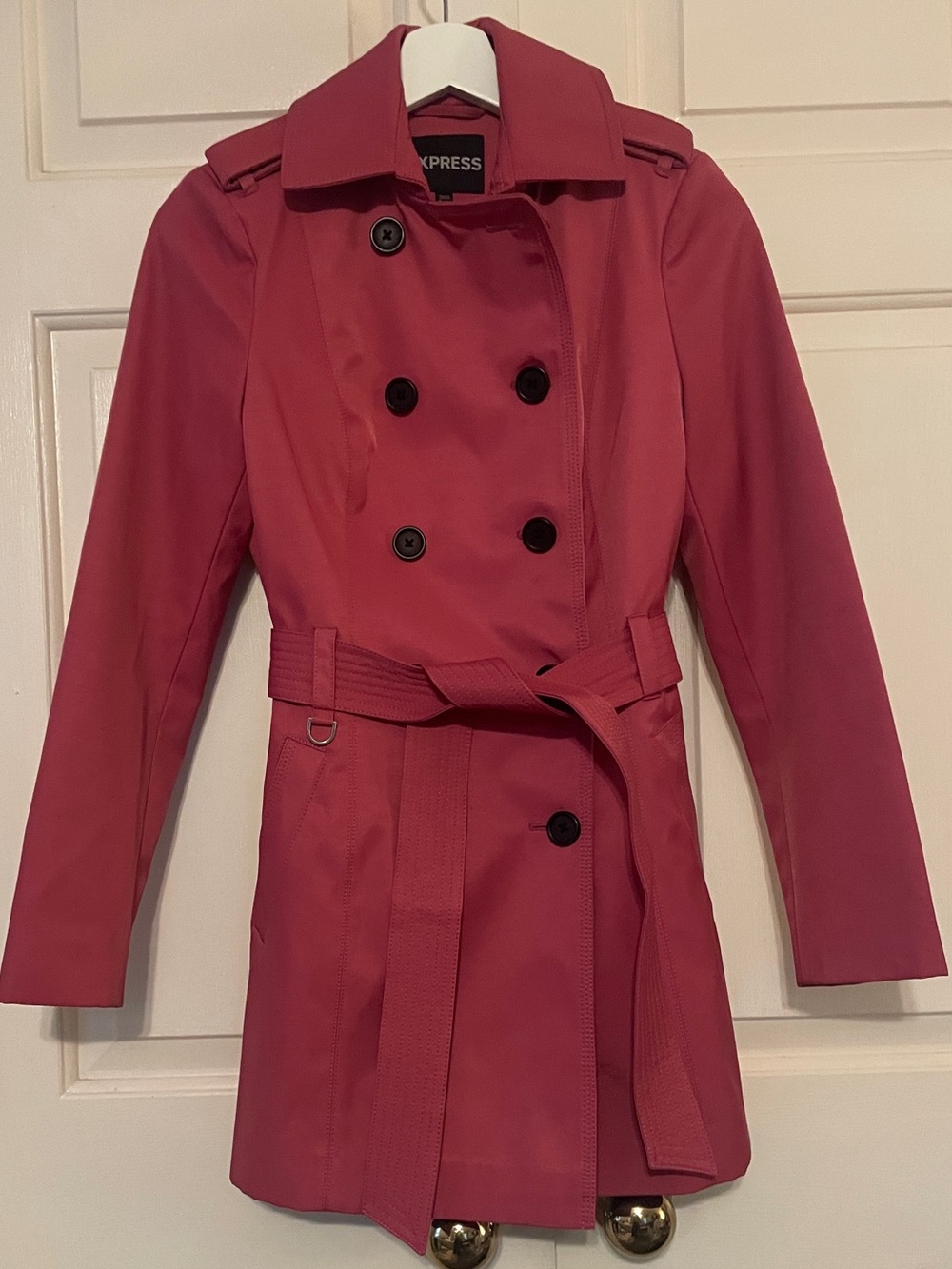 New EXPRESS XXS Parisian Chic Fuchsia Pink Double-Breasted Trench Coat